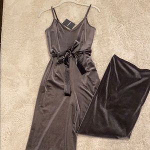 Forever 21 grey velvet jumpsuit